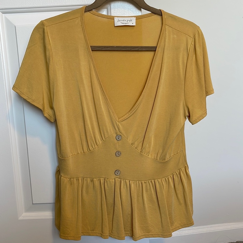 mustard yellow v neck blouse